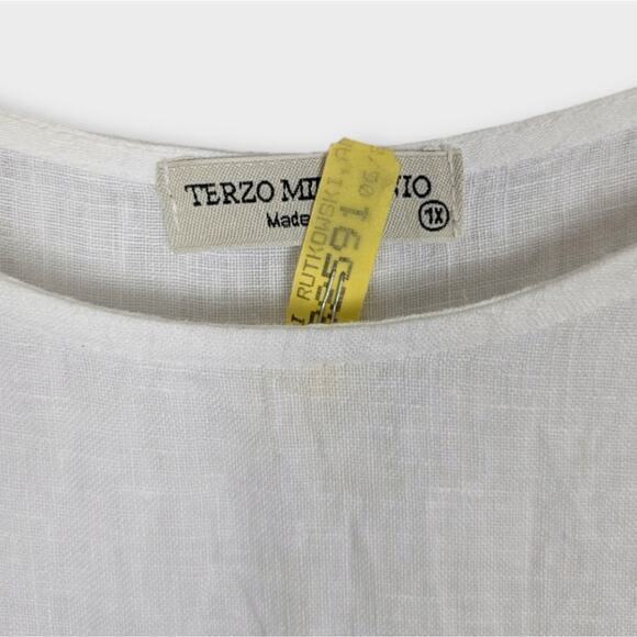 Terzo Millennio White 100% Linen Tunic Top Flowy Boxy Long Sleeve Size 1X - Picture 3 of 8